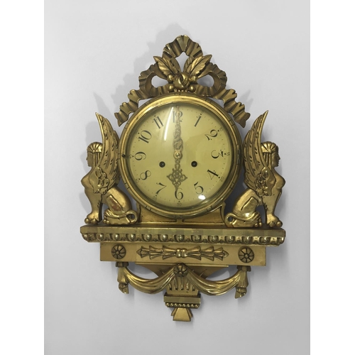 1594 - FRENCH GILT WOOD CARTEL STYLE CLOCK, the 7