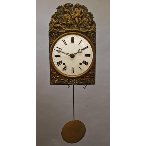 1600 - A 19TH CENTURY FRENCH COMPTOISE WALL CLOCK, with a convex white enameled dial with Roman numerals wi... 