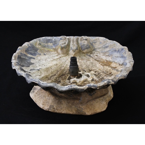 1605 - A VICTORIAN STYLE LEAD GARDEN FOUNTAIN, modelled as a seashell with central fountain, on cast base, ... 