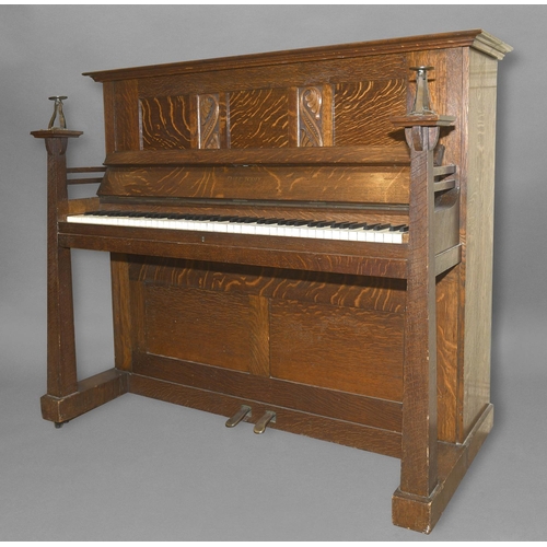 1026 - ARTS & CRAFTS PIANO - DALE FORTY an oak cased overdamped and straight strung iron frame piano, with ... 