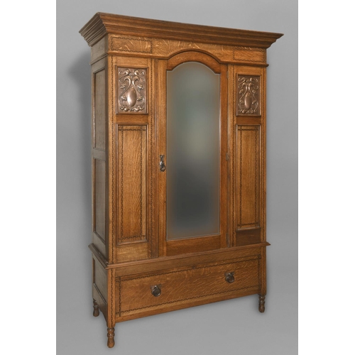 1027 - ARTS & CRAFTS WARDROBE & DRESSING TABLE in the manner of Shapland & Petter, both items made in oak w... 