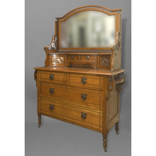 1027 - ARTS & CRAFTS WARDROBE & DRESSING TABLE in the manner of Shapland & Petter, both items made in oak w... 