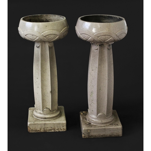 1030 - PAIR OF ARTS & CRAFTS STONEWARE JARDINIERES & STANDS probably designed by Archibald Knox for Liberty... 