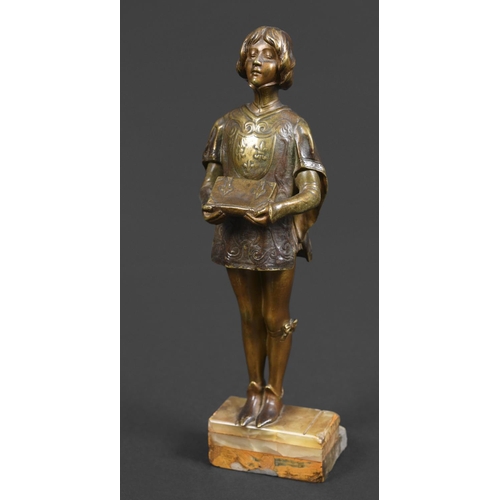 1038 - FRIEDRICH GOLDSCHEIDER BRONZE a small bronze figure of a boy in a Court uniform, and holding a book ... 