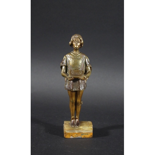 1038 - FRIEDRICH GOLDSCHEIDER BRONZE a small bronze figure of a boy in a Court uniform, and holding a book ... 