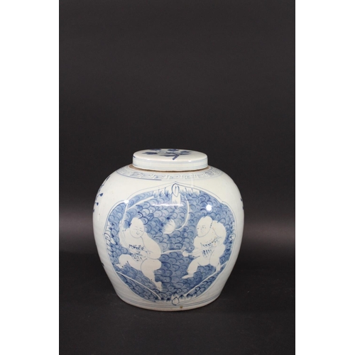 1255 - LARGE CHINESE GINGER JAR probably late 19thc or early 20thc, the large lidded jar painted with figur... 