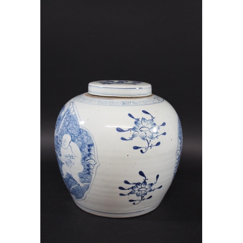 1255 - LARGE CHINESE GINGER JAR probably late 19thc or early 20thc, the large lidded jar painted with figur... 