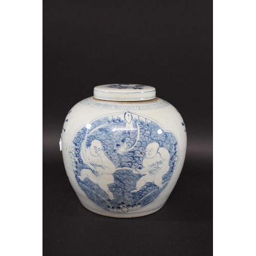 1255 - LARGE CHINESE GINGER JAR probably late 19thc or early 20thc, the large lidded jar painted with figur... 