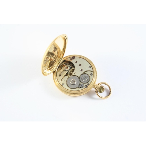 747 - AN 18CT GOLD HALF HUNTING CASED POCKET WATCH the white enamel dial with Arabic numerals and subsidia... 