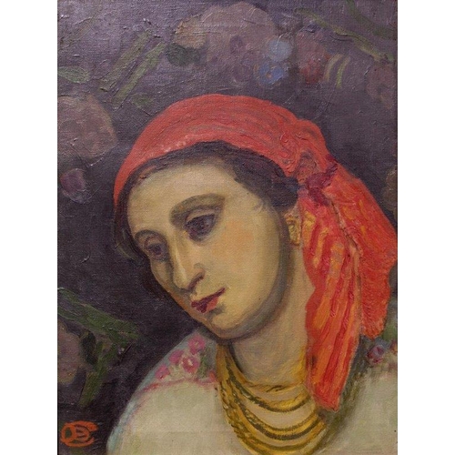 1532 - CONTINENTAL SCHOOL (?), Circa 1920-30 HEAD STUDY OF A PEASANT WOMAN Signed with monogram, bears rema... 