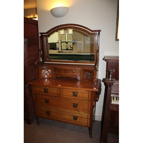 1027 - ARTS & CRAFTS WARDROBE & DRESSING TABLE in the manner of Shapland & Petter, both items made in oak w... 