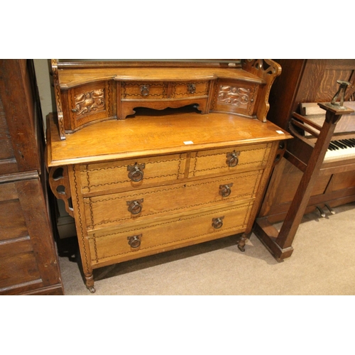 1027 - ARTS & CRAFTS WARDROBE & DRESSING TABLE in the manner of Shapland & Petter, both items made in oak w... 