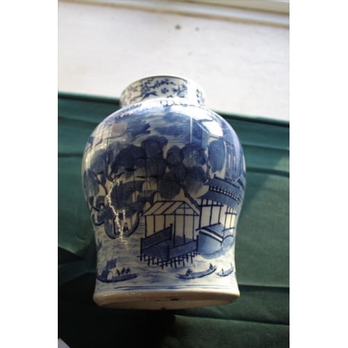 1262 - 19THC CHINESE TEMPLE JAR & COVER a large porcelain jar and cover of baluster shape, the blue and whi... 