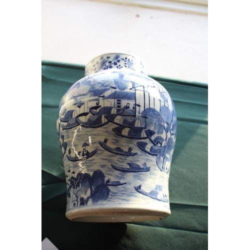 1262 - 19THC CHINESE TEMPLE JAR & COVER a large porcelain jar and cover of baluster shape, the blue and whi... 