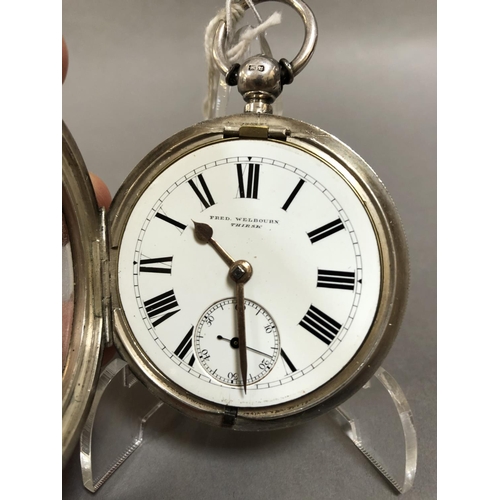 118 - Victorian Silver Pocket Watch, Dial and Movement marked 'Fred Welbourn, Thirsk' (Key Damaged)