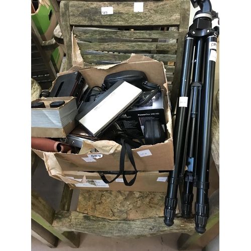 589 - Two Boxes of Camera Equipment and a Stand