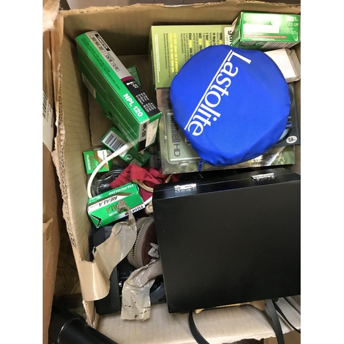 589 - Two Boxes of Camera Equipment and a Stand