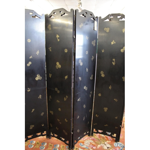 1264 - LARGE CHINESE LACQUERED & CLOISONNE SCREEN a large 20thc six fold lacquered screen, inset with clois... 