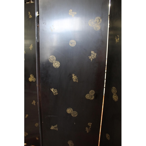 1264 - LARGE CHINESE LACQUERED & CLOISONNE SCREEN a large 20thc six fold lacquered screen, inset with clois... 