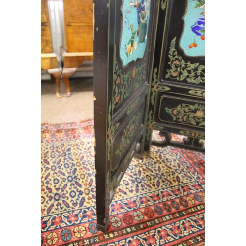 1264 - LARGE CHINESE LACQUERED & CLOISONNE SCREEN a large 20thc six fold lacquered screen, inset with clois... 