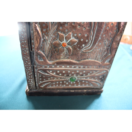 1014 - ART NOUVEAU COPPER CABINET probably Continental, made in pine with sheets of hand beaten copper desi... 