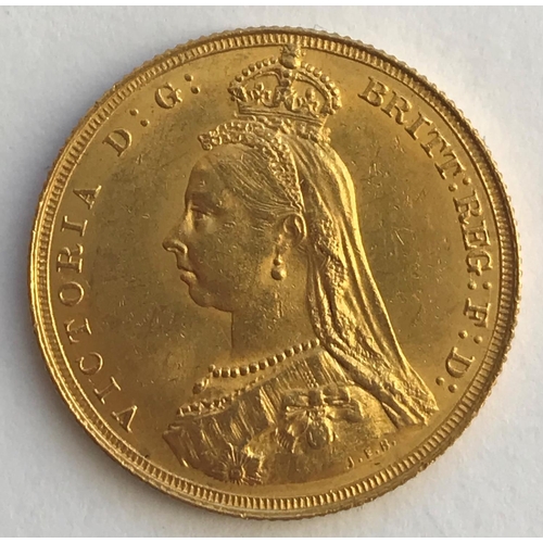 1158 - A QUEEN VICTORIA SOVEREIGN. A Queen Victoria Sovereign dated 1887, jubilee bust l, St George and dra... 