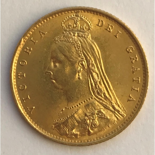 1159 - A QUEEN VICTORIA HALF SOVEREIGN. A Queen Victoria half sovereign dated 1887, jubillee bust l, shield... 