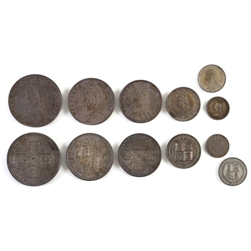 1160 - THE SILVER COINAGE OF 1887 DOUBLE FLORIN TO THREEPENCE. Comprising Double Florin, Halfcrown, Florin,... 