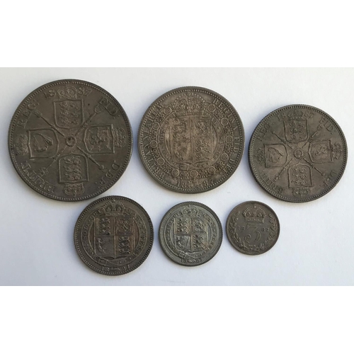 1160 - THE SILVER COINAGE OF 1887 DOUBLE FLORIN TO THREEPENCE. Comprising Double Florin, Halfcrown, Florin,... 