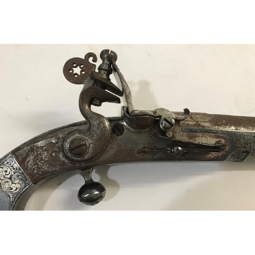 309 - A FINE SCOTTISH SILVER AND STEEL FLINTLOCK DRESS PISTOL BY MARSHALL OF EDINBURGH. With a 17.5cm four... 