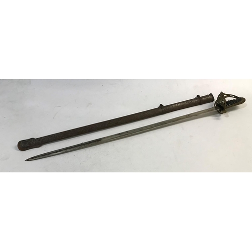 398 - A VICTORIAN 1854 PATTERN INFANTRY OFFICERS SWORD. With a pointed single edged, partially fullered 82... 