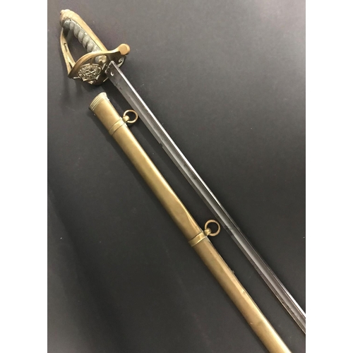 405 - AN 1845/1854 PATTERN INFANTRY OFFICERS SWORD AND SCABBARD, With an 82cm pointed single edged blade w... 