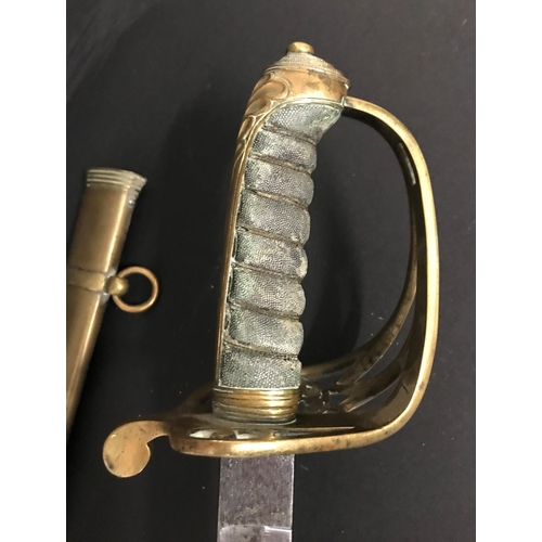 405 - AN 1845/1854 PATTERN INFANTRY OFFICERS SWORD AND SCABBARD, With an 82cm pointed single edged blade w... 