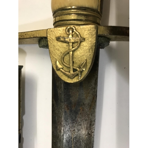 411 - AN 1805 REGULATION NAVAL OFFICERS SPADROON. A Naval Officers sword with an 81cm pointed single sided... 