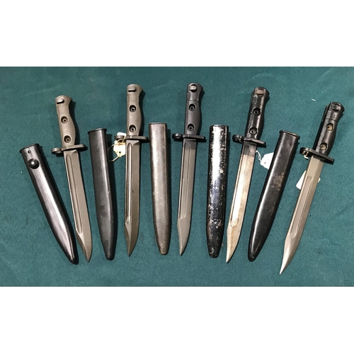 442 - A COLLECTION OF FIVE LIA3 AND SIMILAR BAYONETS AND SCABBARDS. Five similar LIA 3 type SLR rifle bayo... 