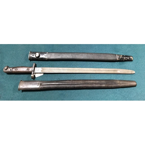 460 - A 1907 PATTERN BAYONET AND ANOTHER. A 1907 Pattern Bayonet with 41.5cm fullered blade with various s... 