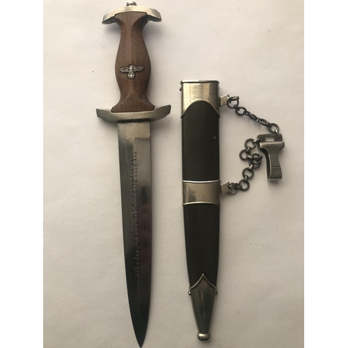 491 - A STUDENTS N.P.E.A. DRESS DAGGER AND SCABBARD BY BURGSMULLER. The 22cm pointed blade engraved 'Mehr ... 