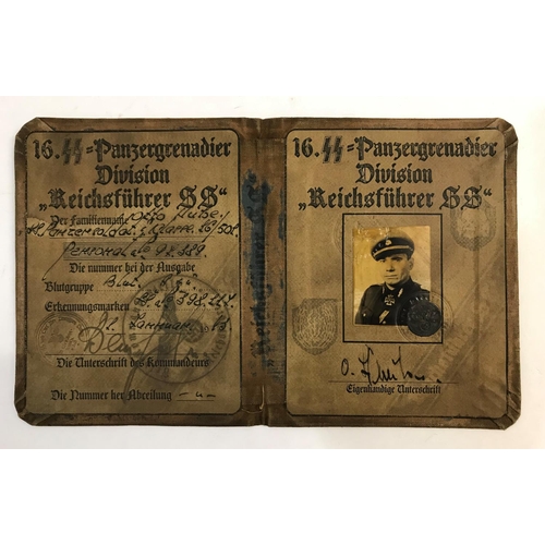 663 - TWO SS STYLE MILITARY PASSES, WORKBOOK AND PHOTOGRAPH. All Second World War or later examples: A 16 ... 