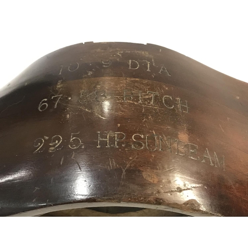 670 - A MAHOGANY PROPELLER BOSS. A propeller boss stamped '5S93' and '10.9 DIA 67.58 PITCH 225. H.P.SUNBEA... 