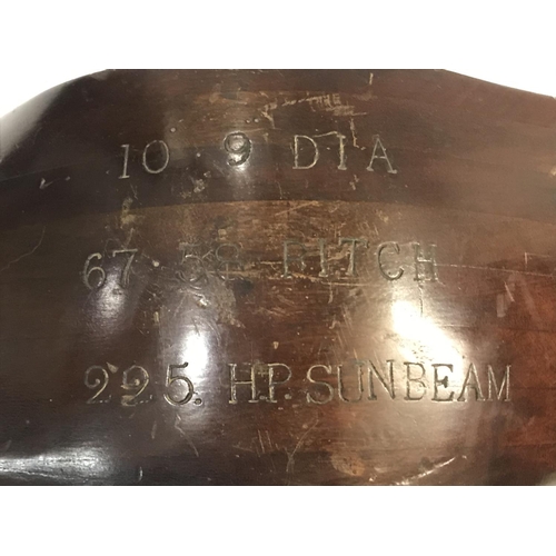 670 - A MAHOGANY PROPELLER BOSS. A propeller boss stamped '5S93' and '10.9 DIA 67.58 PITCH 225. H.P.SUNBEA... 