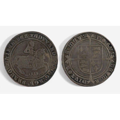 927 - AN EDWARD VI CROWN. An Edward VI Crown, fine silver issue, the king on horseback right with date 155... 