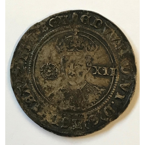 929 - AN EDWARD VI SHILLING, An Edward VI hammered shilling, facing bust with rose and VII, mint mark tun ... 