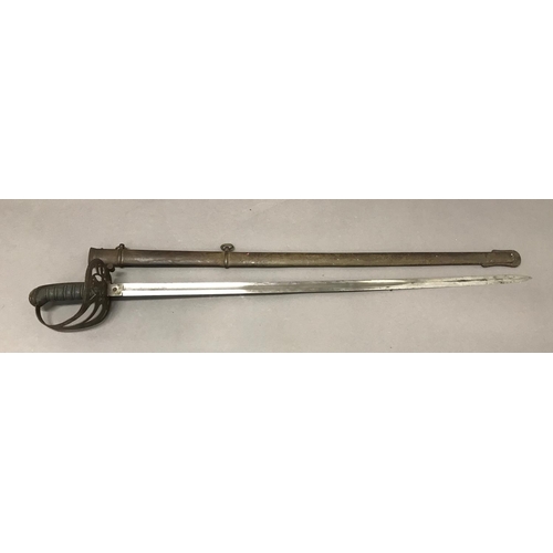 400 - AN 1827 PATTERN RIFLE OFFICERS SWORD. An 1827 pattern sword with an 83cm pointed and partially fulle... 