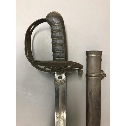 400 - AN 1827 PATTERN RIFLE OFFICERS SWORD. An 1827 pattern sword with an 83cm pointed and partially fulle... 