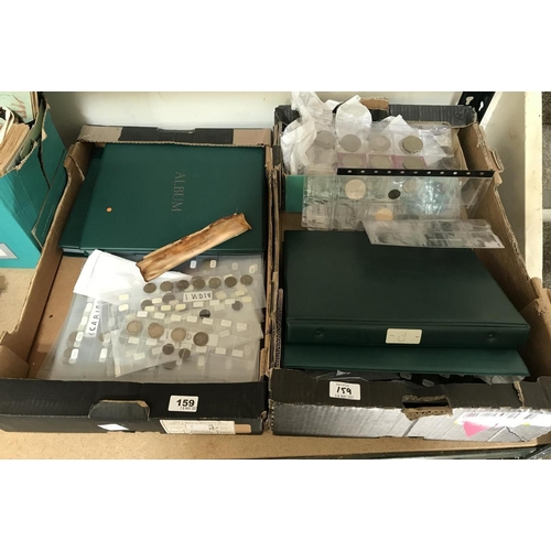 159 - Two Boxes of Assorted Coins to include Tokens and World Coins