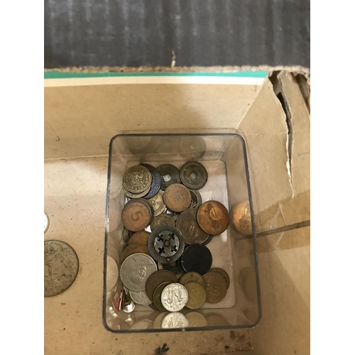 159 - Two Boxes of Assorted Coins to include Tokens and World Coins