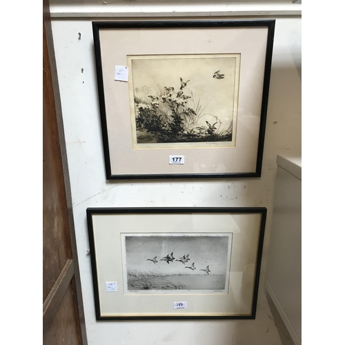 177 - George Soper signed etching of Goldfinches; and another signed etching (2)