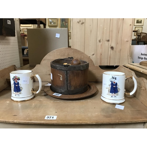 368 - Wooden Tray, Wooden Bowl, Two Pearly Queen Kensington Cups