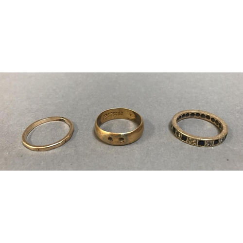 74 - 22ct Gold Wedding Band, Another (worn) and an Eternity Ring (3)