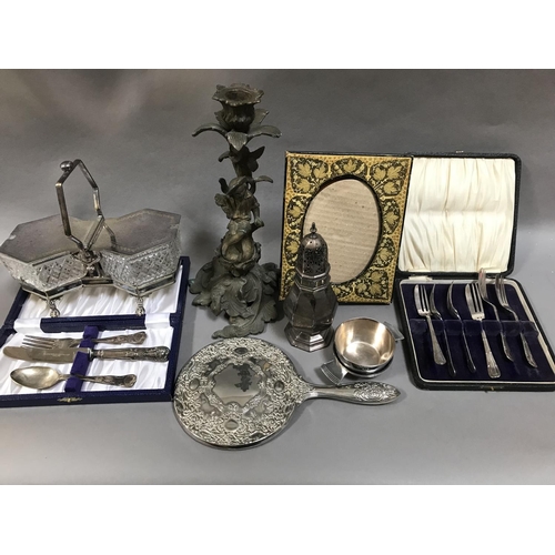 121 - Mixed Lot: Plated Preserve Stand, Bronze Figural Candlestick, Collectables etc